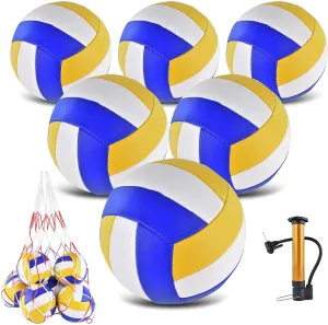 6 Pack Volleyballs Official Size 5, Waterproof Soft Bulk Recreational Volley Balls with Pump and Net Bag for Indoor Outdoor Beach Pool Water Sand Game Training Match for Beginner Teenager