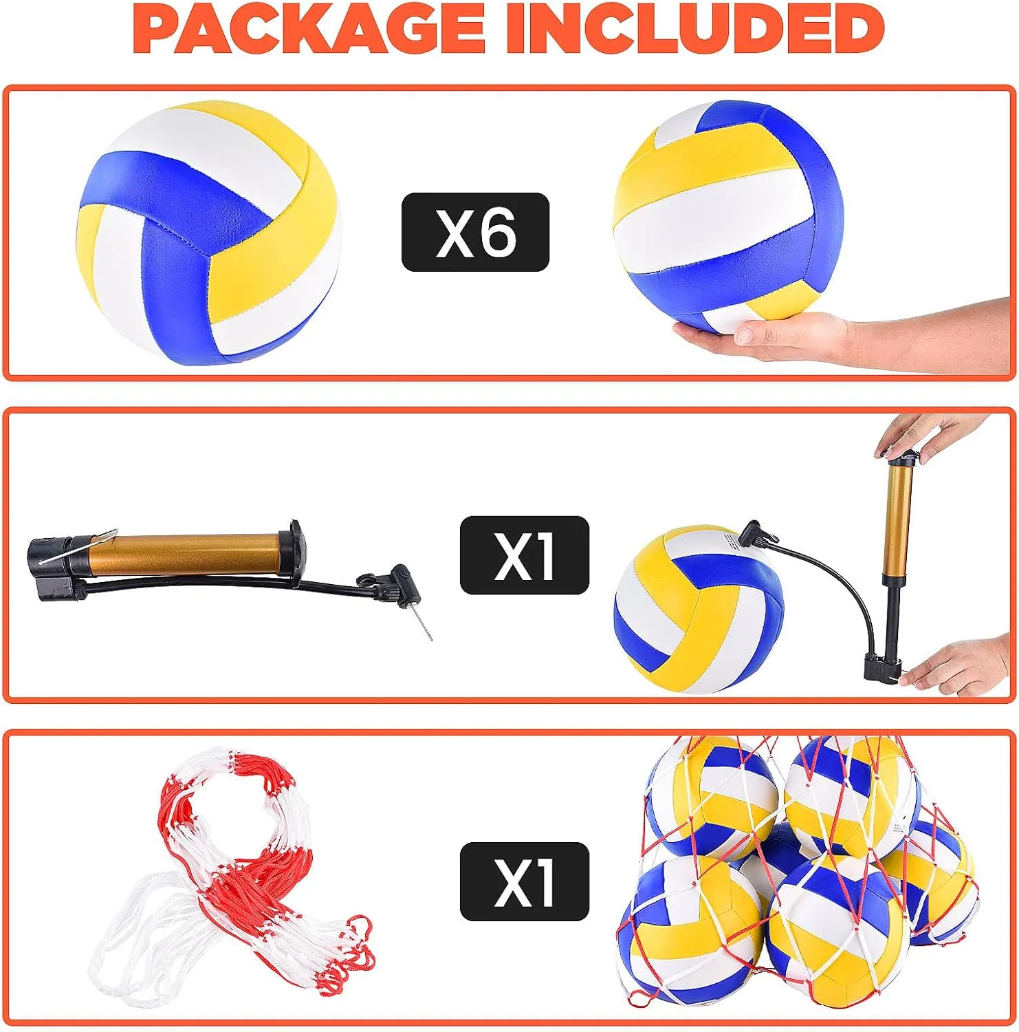 6 Pack Volleyballs Official Size 5, Waterproof Soft Bulk Recreational Volley Balls with Pump and Net Bag for Indoor Outdoor Beach Pool Water Sand Game Training Match for Beginner Teenager