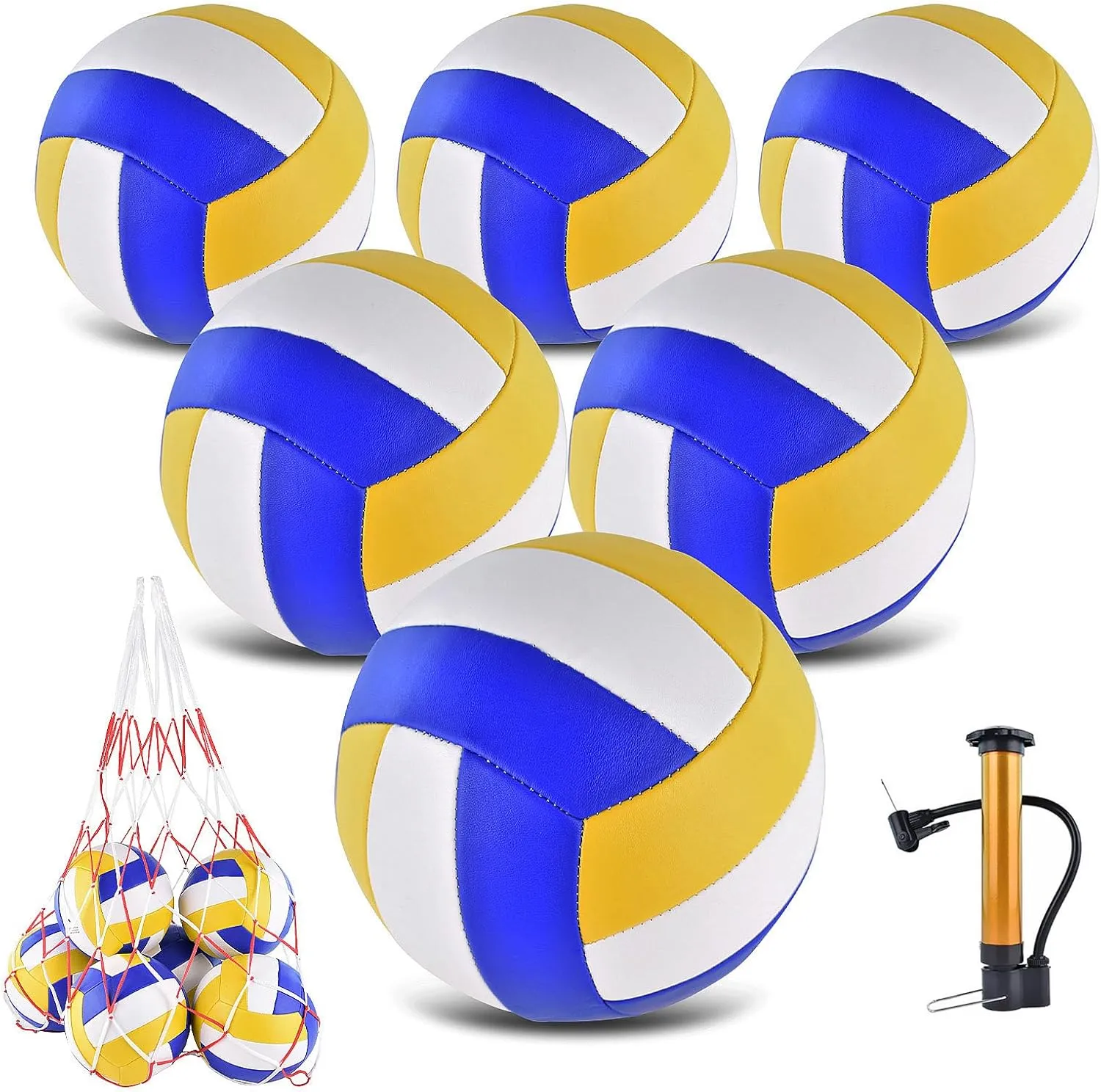 6 Pack Volleyballs Official Size 5, Waterproof Soft Bulk Recreational Volley Balls with Pump and Net Bag for Indoor Outdoor Beach Pool Water Sand Game Training Match for Beginner Teenager