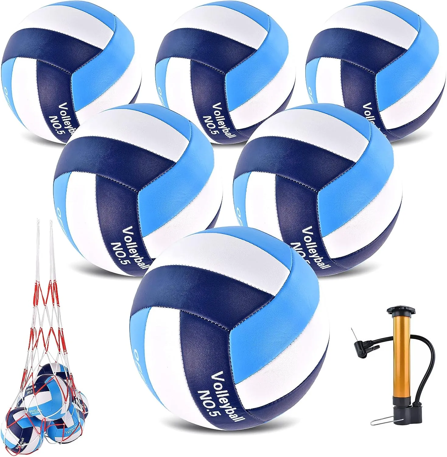 6 Pack Volleyballs Official Size 5, Waterproof Soft Bulk Recreational Volley Balls with Pump and Net Bag for Indoor Outdoor Beach Pool Water Sand Game Training Match for Beginner Teenager