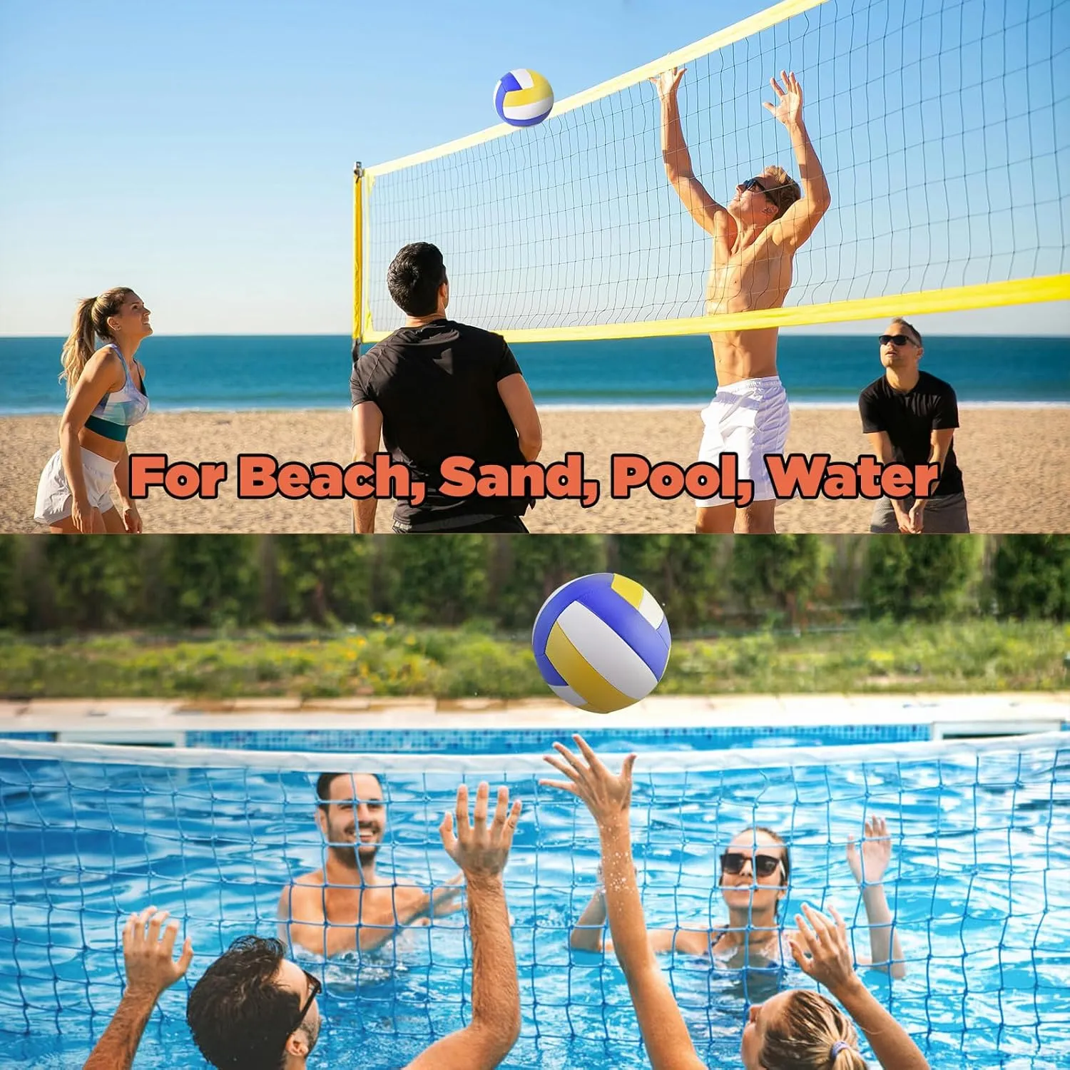 6 Pack Volleyballs Official Size 5, Waterproof Soft Bulk Recreational Volley Balls with Pump and Net Bag for Indoor Outdoor Beach Pool Water Sand Game Training Match for Beginner Teenager