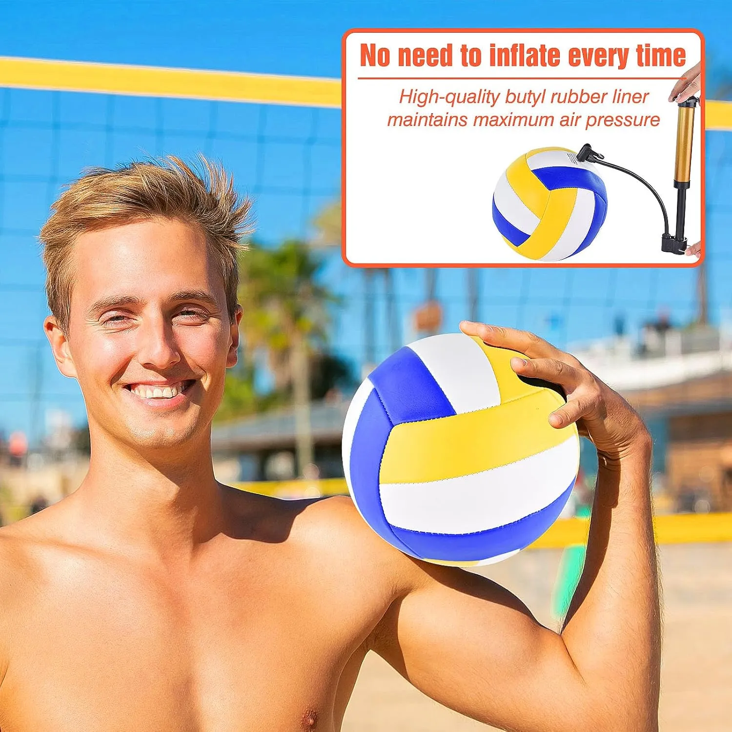 6 Pack Volleyballs Official Size 5, Waterproof Soft Bulk Recreational Volley Balls with Pump and Net Bag for Indoor Outdoor Beach Pool Water Sand Game Training Match for Beginner Teenager