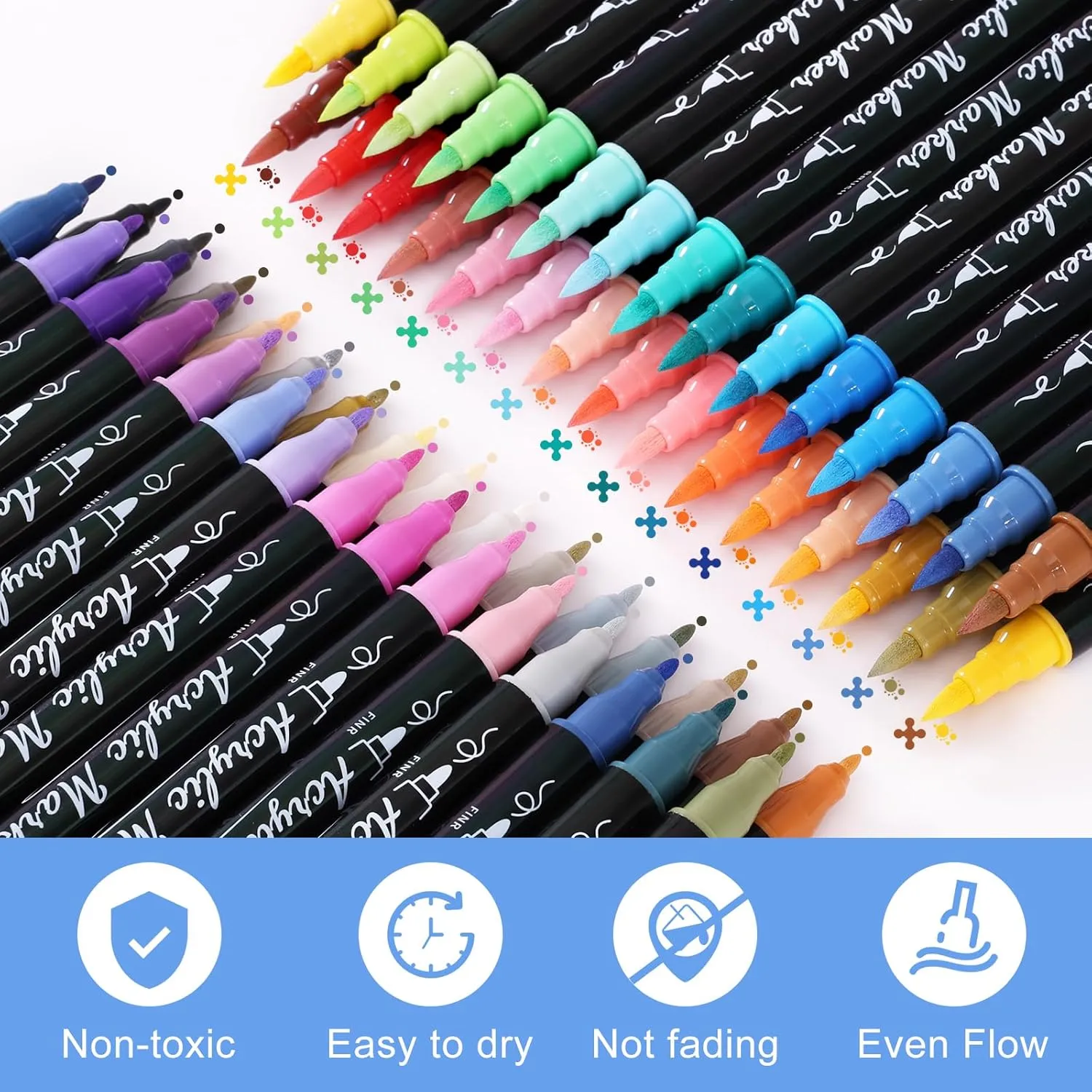 60 Colors Acrylic Paint Markers, Waterproof Dual Tip Acrylic Paint Pens with Brush and Fine Tip, Markers Set for Paper, Rock, Wood, Canvas, Glass, Ceramic and DIY Crafts Making Art Supplies