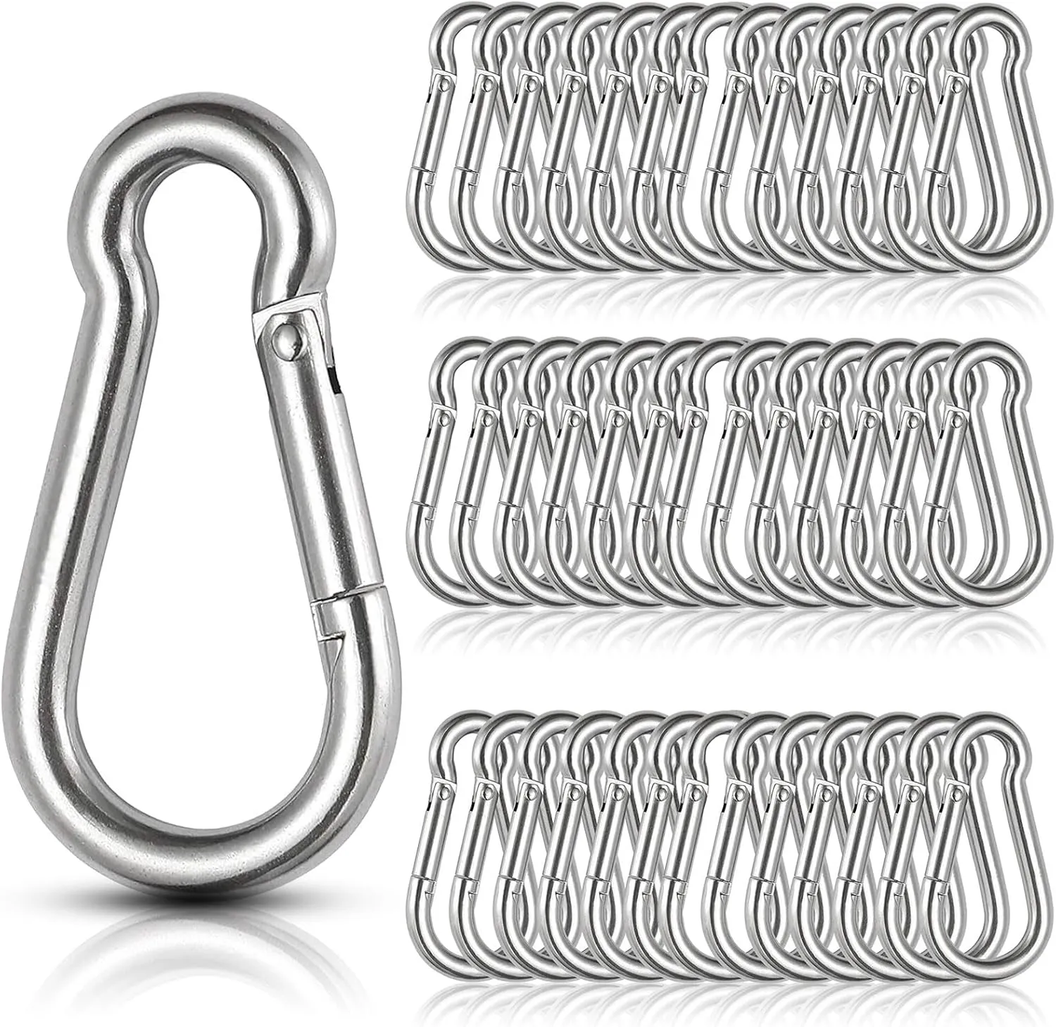 60Pcs Stainless Steel Carabiner Clip Spring-Snap Hook 1/4 in, M6 x 2 3/8 Inch Small Heavy Duty Carabiner Clips for Hammock, Punching Bag, Swing, Gym