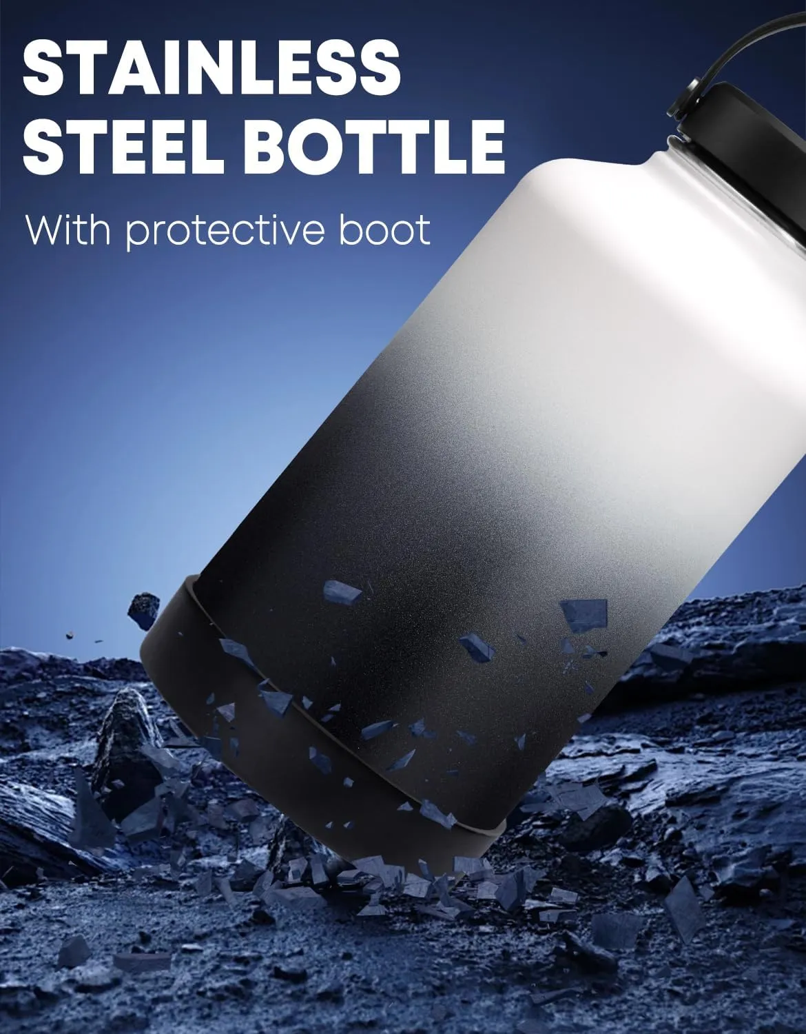 64 OZ Stainless Steel Water Bottles with Straw - 1/2 Gallon Water Bottle with Carrying Pouch, Straw Lid, Flex Cap Lid, Paracord Handle, Half Gallon Thermo Mug Water Jug for Work Gym Office Home