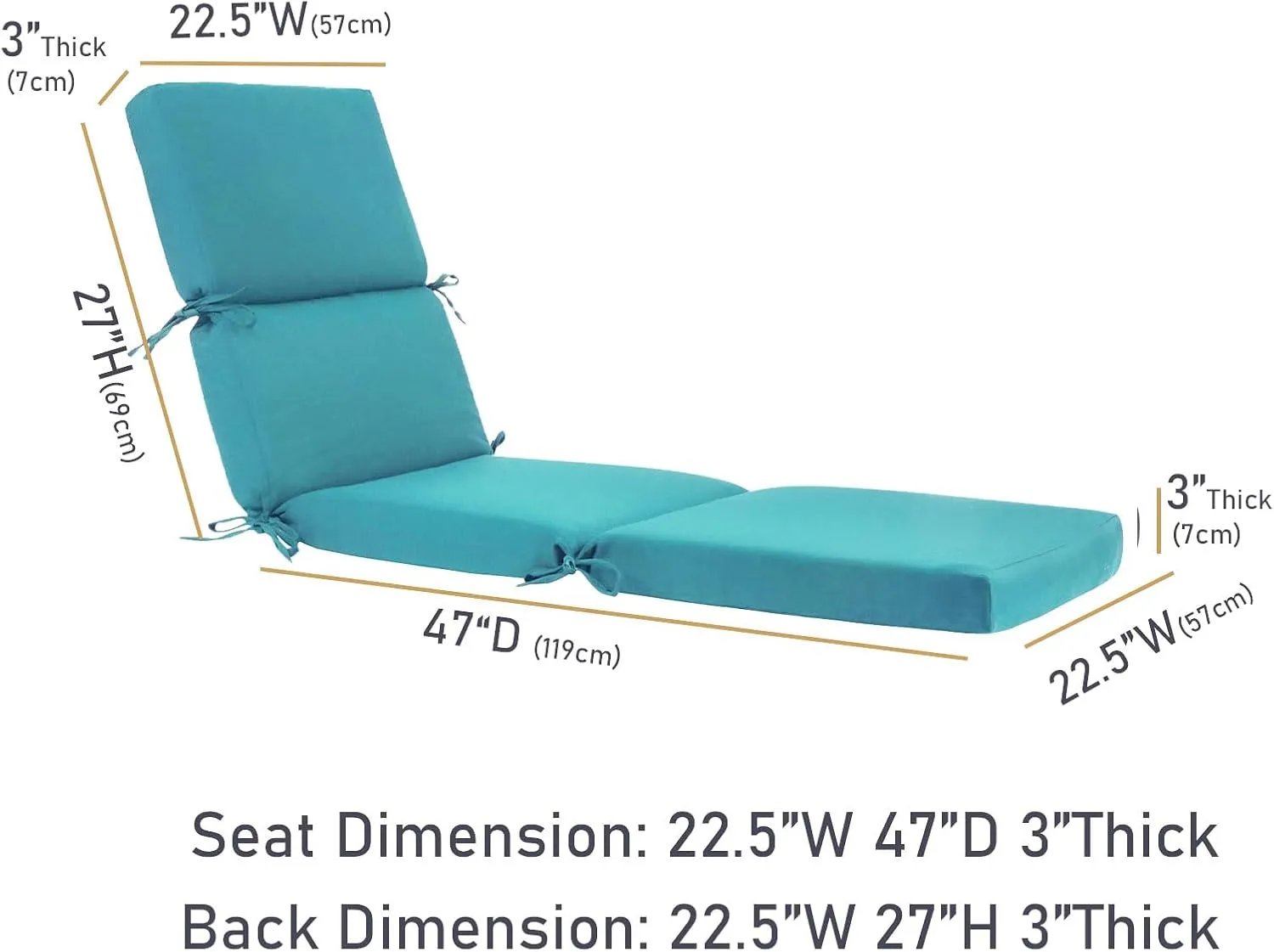 74 inch Outdoor Chaise Lounge Cushion, 74x22.5x3 inch Water Resistant Foldable Pool Lounge Chair Cushion Patio Thick Sun Lounger Cushions olefin