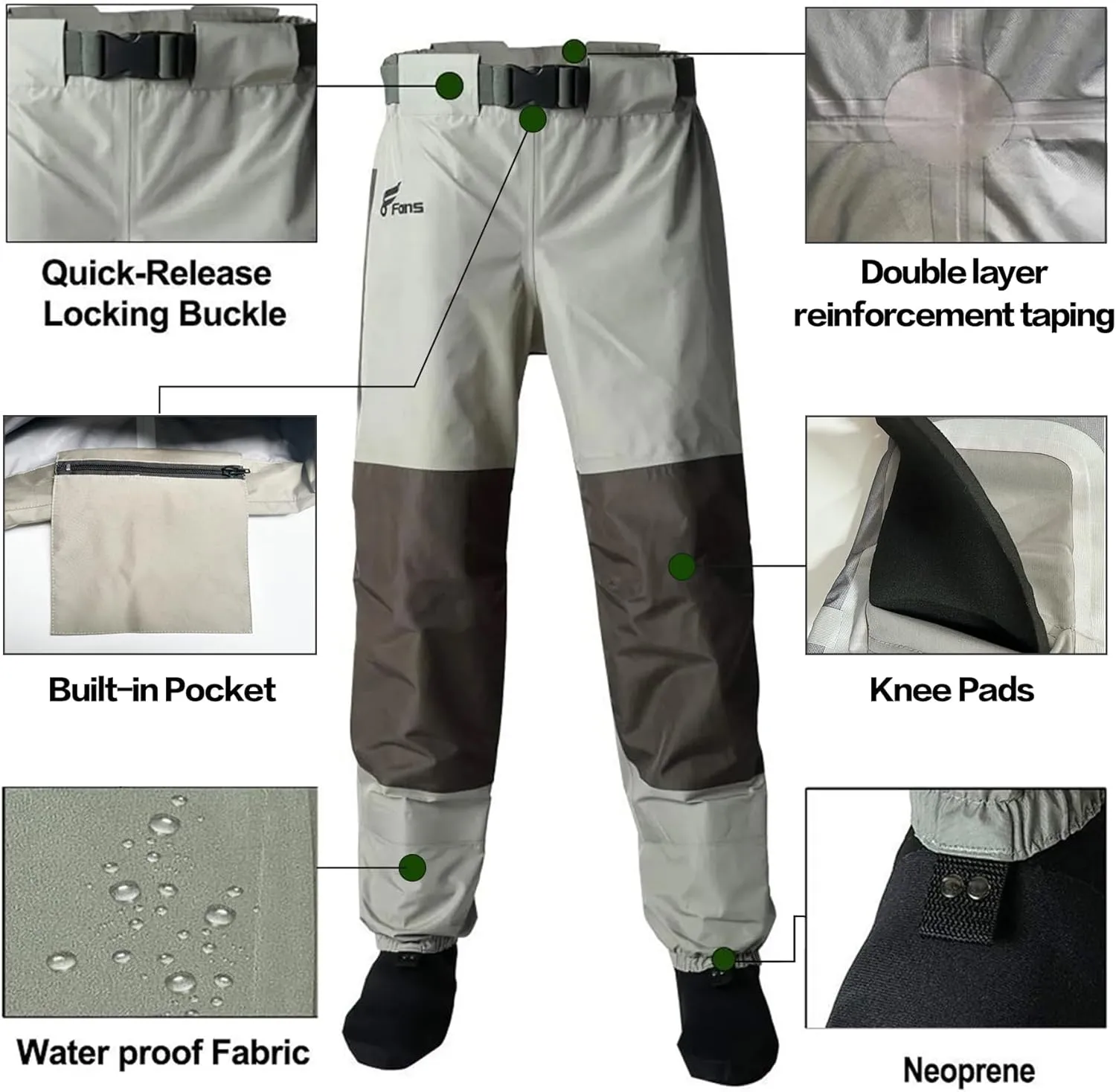 8 Fans Mens Womens Waist Waders,3-Ply Durable Breathable Waterproof Stockingfoot Insulated Wading Pants for Fishing Kayaking