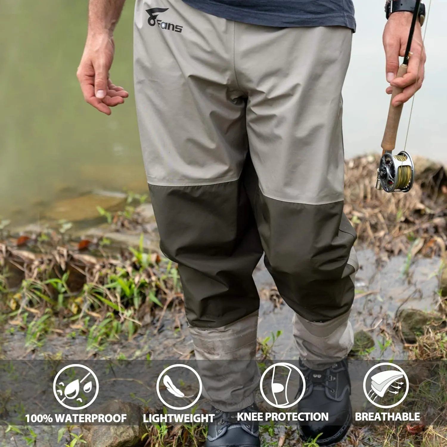 8 Fans Mens Womens Waist Waders,3-Ply Durable Breathable Waterproof Stockingfoot Insulated Wading Pants for Fishing Kayaking
