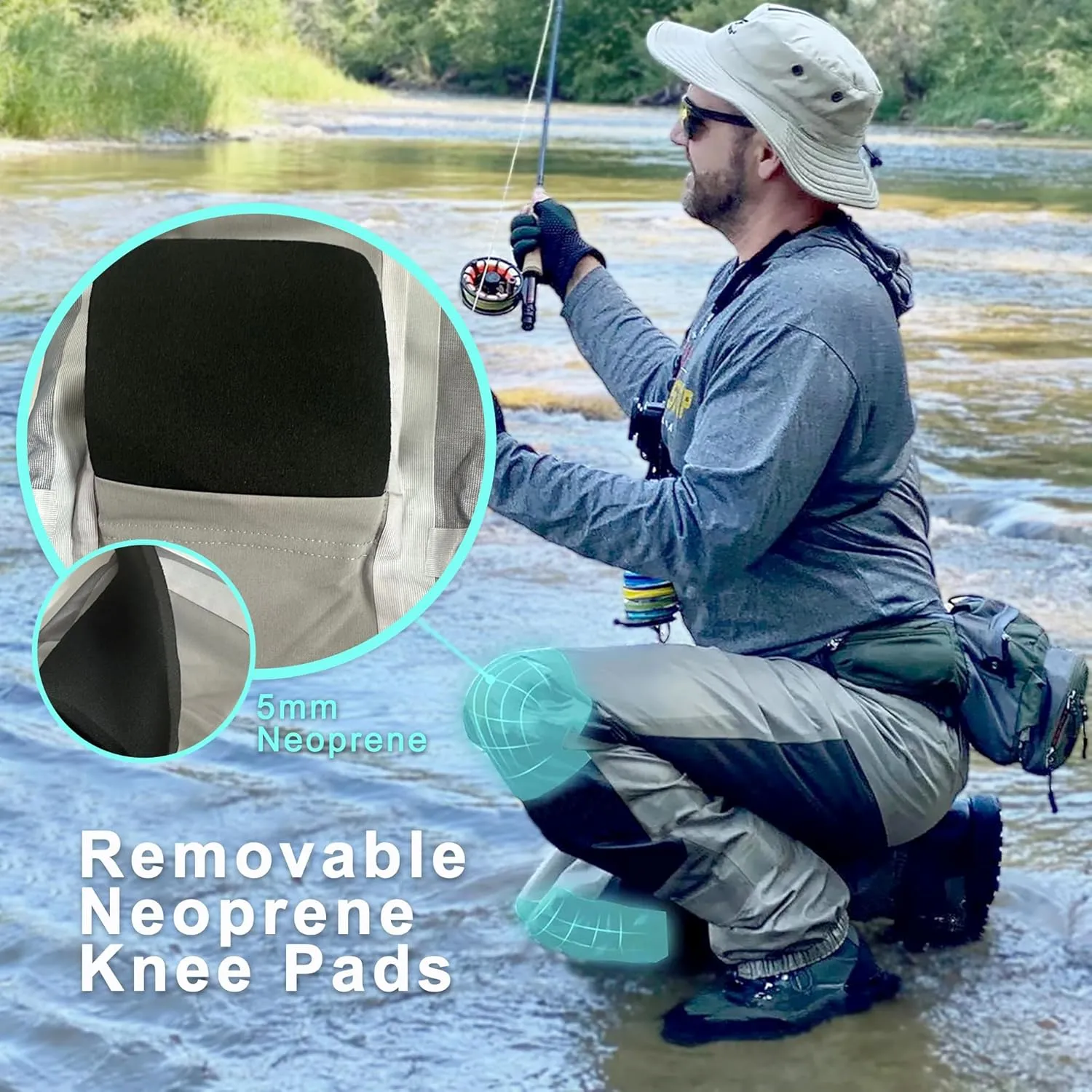 8 Fans Mens Womens Waist Waders,3-Ply Durable Breathable Waterproof Stockingfoot Insulated Wading Pants for Fishing Kayaking