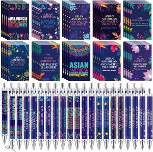 80 Pcs Asian American and Pacific Islander Heritage Month Giveaways Notebook Pens Bulk AAPI Gift Notebooks AAPI Gift Set Journals for Women Men Scripture Pocket Office School Home