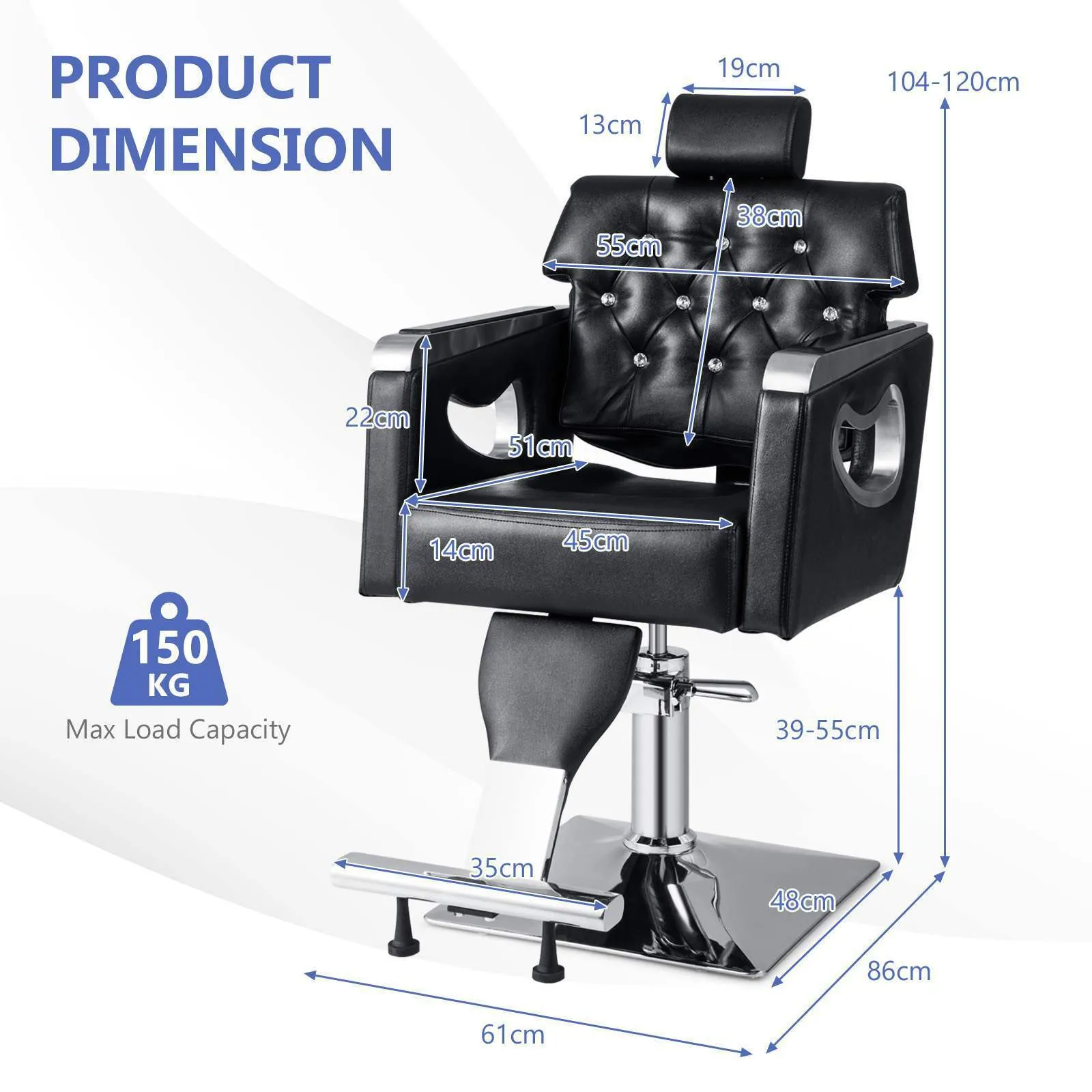Adjustable Styling Salon Chair with Padded Backrest, 6-Level Adjustable Headrest