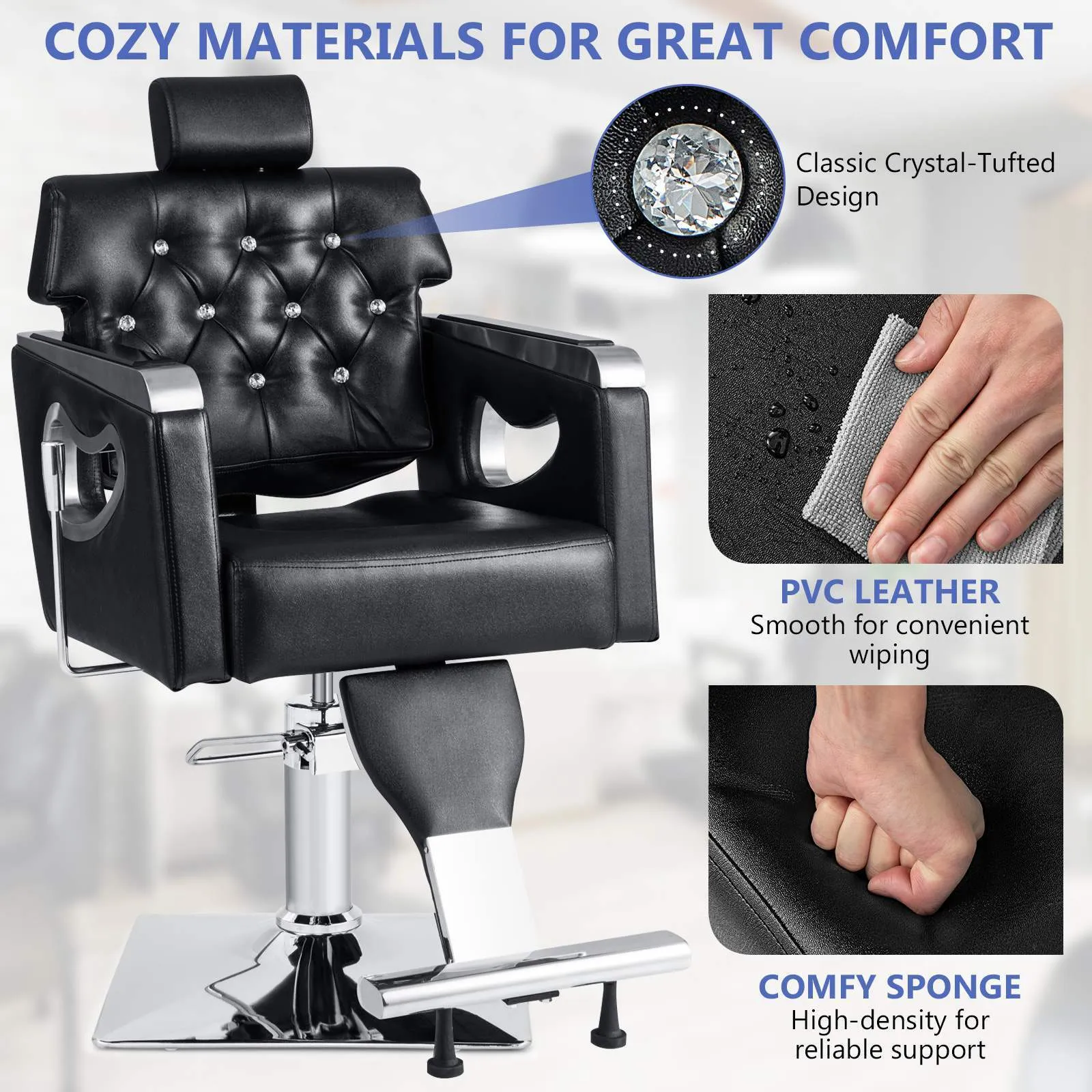 Adjustable Styling Salon Chair with Padded Backrest, 6-Level Adjustable Headrest