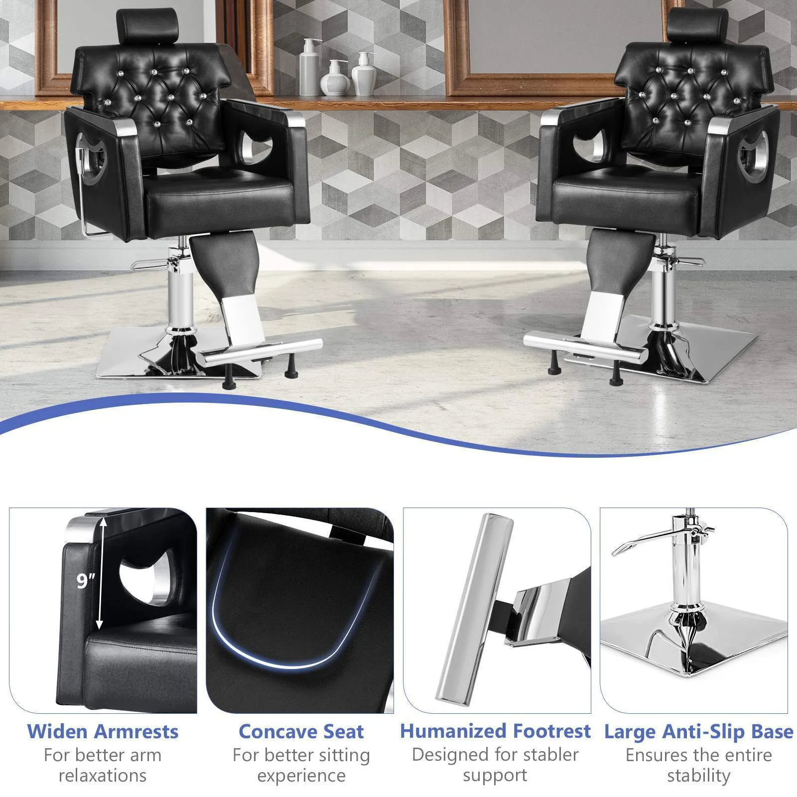 Adjustable Styling Salon Chair with Padded Backrest, 6-Level Adjustable Headrest