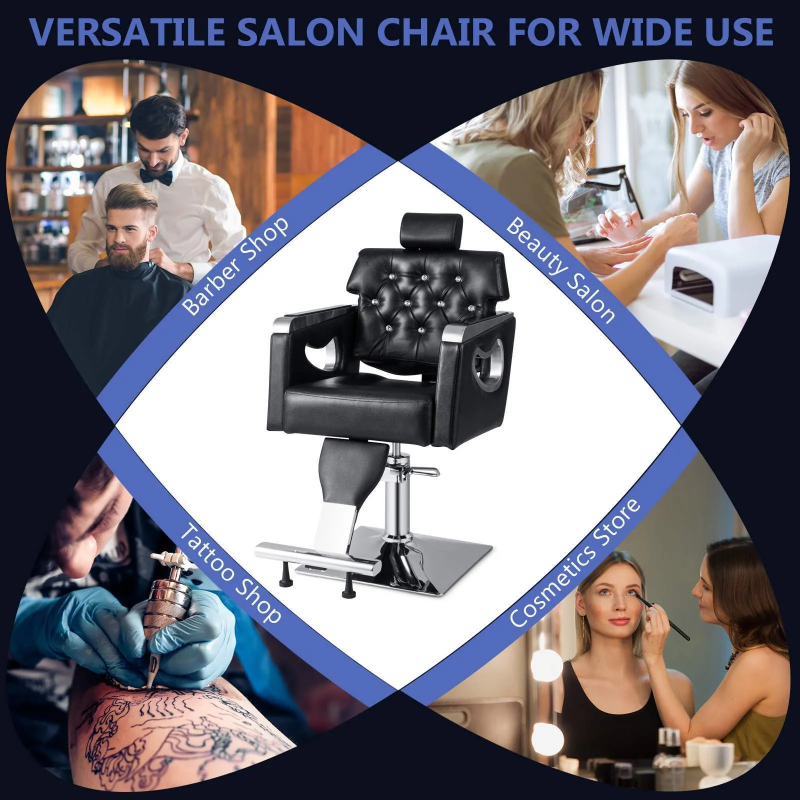 Adjustable Styling Salon Chair with Padded Backrest, 6-Level Adjustable Headrest