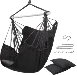 ADVOKAIR Hammock Chair Swing (500 lbs Max-2 Cushions) - Hanging Hammock Chair Rope Swing Indoor for Bedroom, Outdoor, Patio, Bedroom, Porch, Deck - Sturdy Steel Bar with Anti-Slip Safety Rings