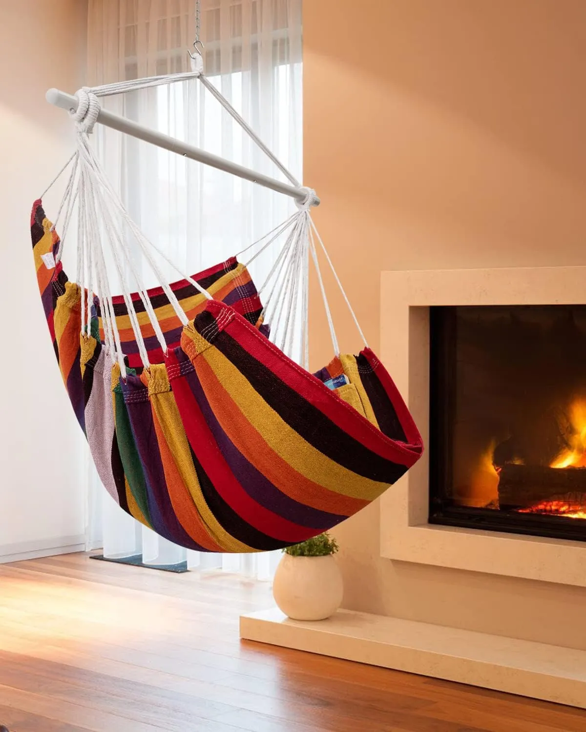 ADVOKAIR Hammock Chair Swing (500 lbs Max) - Hanging Hammock Chair Rope Swing Indoor for Bedroom, Outdoor, Patio, Bedroom, Porch, Deck - Sturdy Steel Bar with Anti-Slip Safety Rings