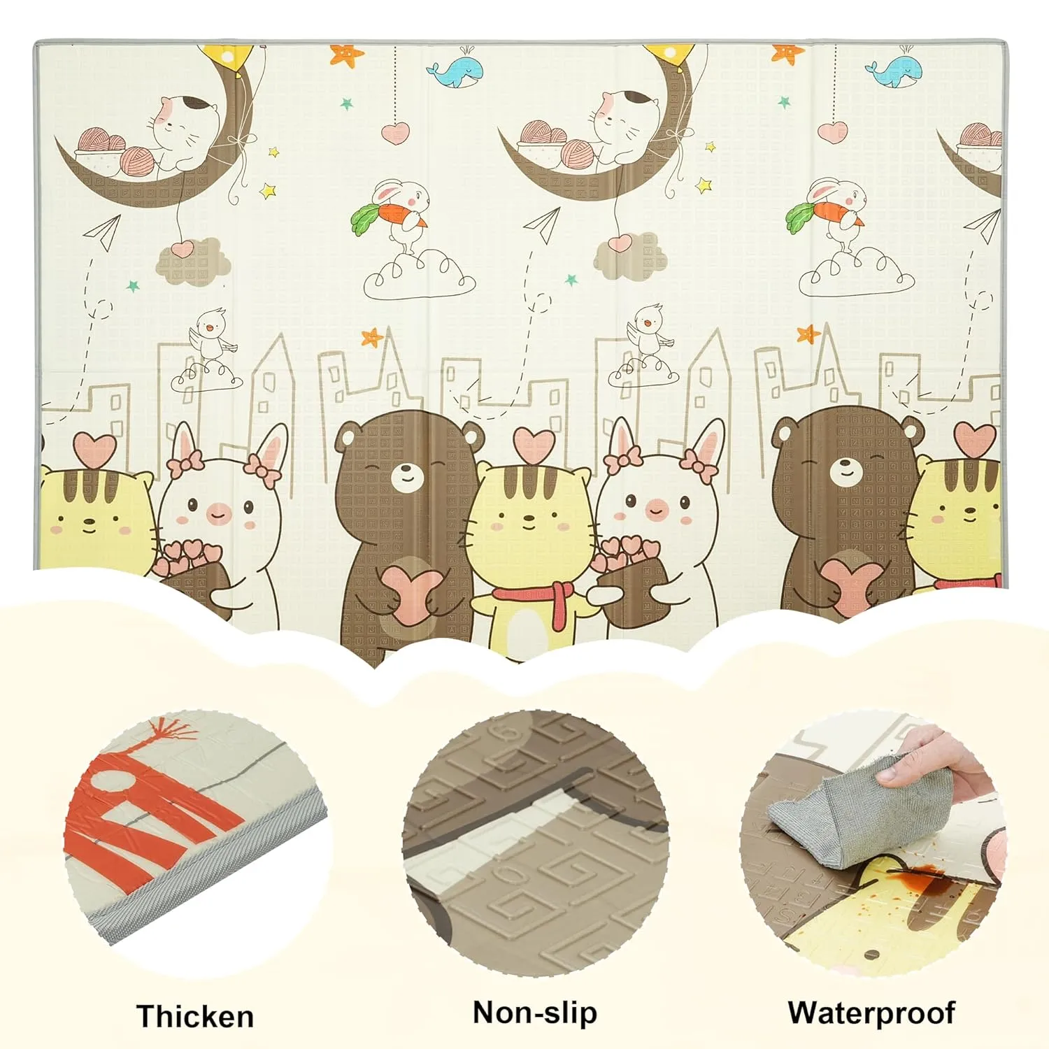 Ainfox Foldable Baby Play Mat, Reversible Baby Mat for Floor, Extra Large Non-Toxic Tummy Time and Crawling Mat with Travel Bag, 79''x59''x0.4''