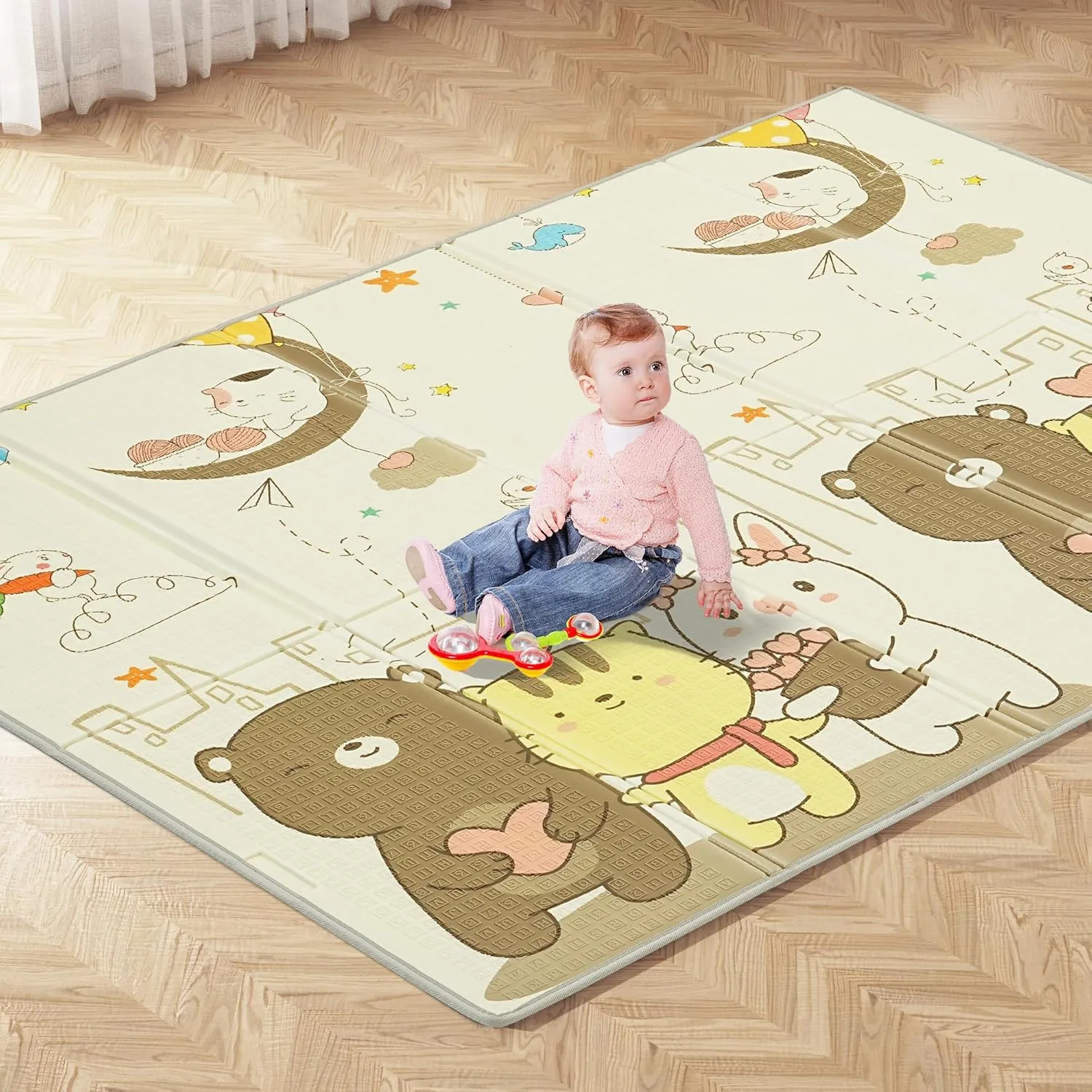 Ainfox Foldable Baby Play Mat, Reversible Baby Mat for Floor, Extra Large Non-Toxic Tummy Time and Crawling Mat with Travel Bag, 79''x59''x0.4''