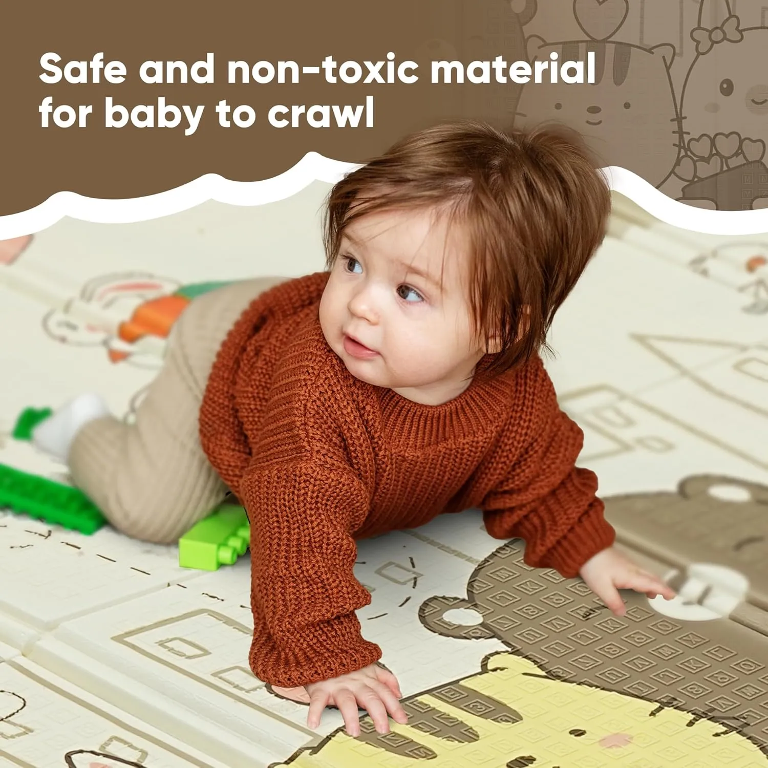 Ainfox Foldable Baby Play Mat, Reversible Baby Mat for Floor, Extra Large Non-Toxic Tummy Time and Crawling Mat with Travel Bag, 79''x59''x0.4''