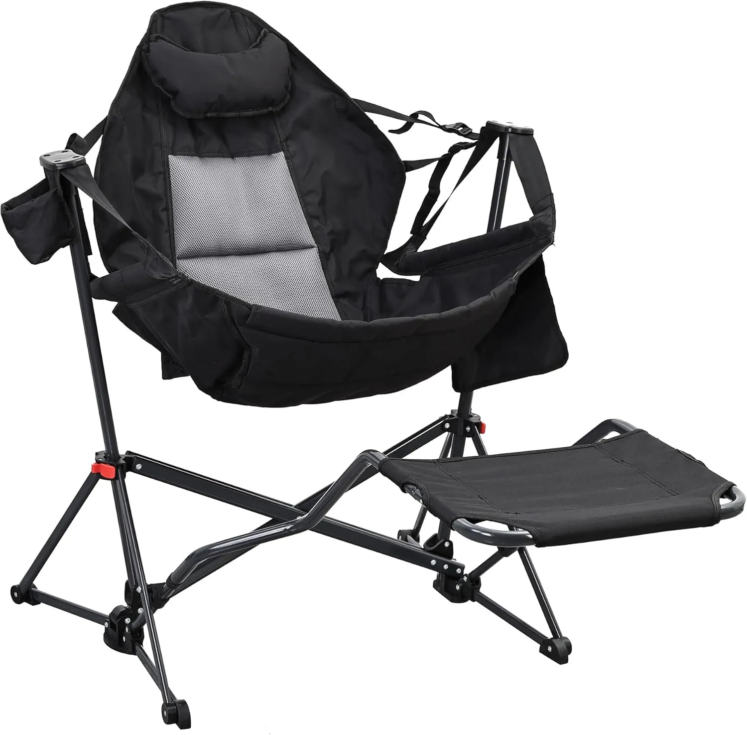 Ainfox Hammock Camping Chair with Footrest, Foldable Portable Rocking Chairs for Adults Outside Swinging Camp with Cup Holder Pillow for Outdoor Patio Poolside (Black)