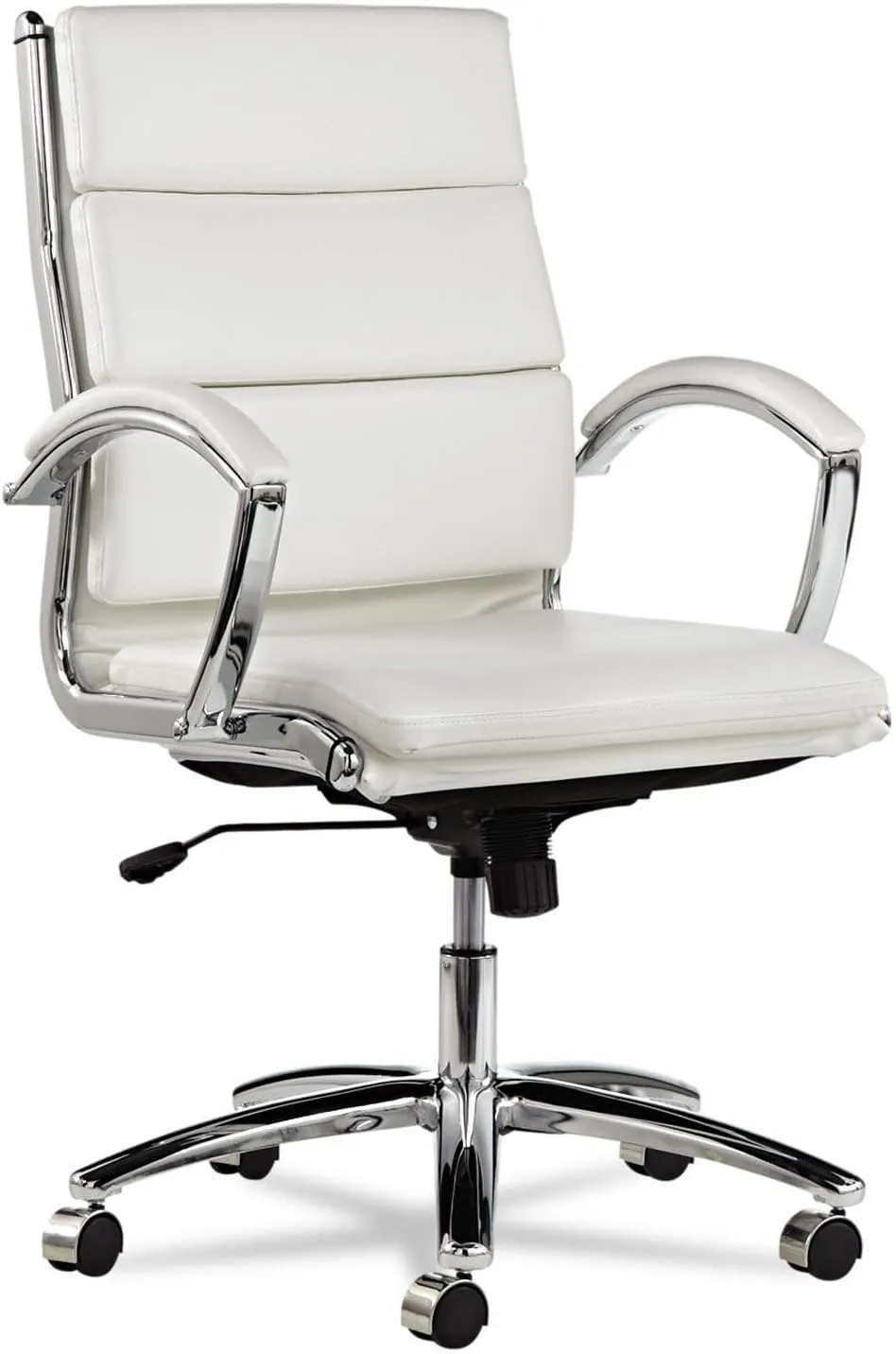 Alera ALENR4206 Neratoli Series 18.3 in. to 21.85 in. Seat Height Up to 275 lbs. Mid-Back Slim Profile Faux Leather Chair - White Seat/Back, Chrome