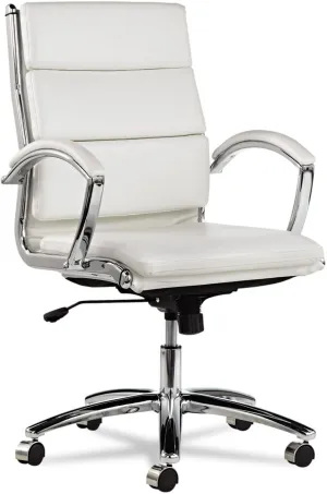 Alera ALENR4206 Neratoli Series 18.3 in. to 21.85 in. Seat Height Up to 275 lbs. Mid-Back Slim Profile Faux Leather Chair - White Seat/Back, Chrome