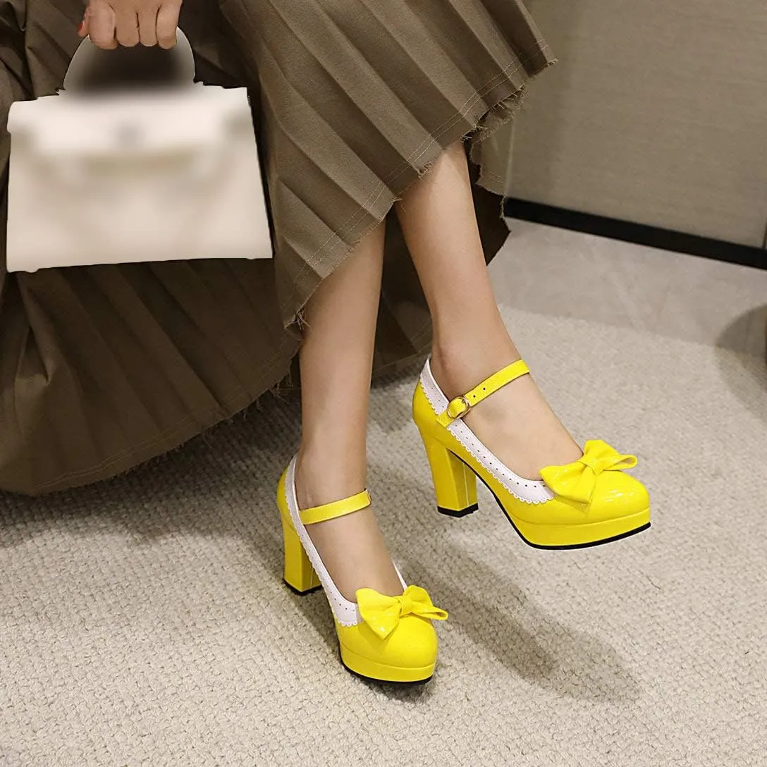 Alsoloveu Women Lolita Mary Janes Platform Pumps Chunky Heel Patent Leather with Ankle Strap