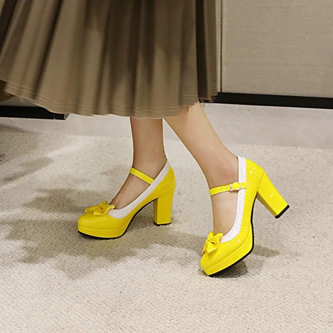 Alsoloveu Women Lolita Mary Janes Platform Pumps Chunky Heel Patent Leather with Ankle Strap