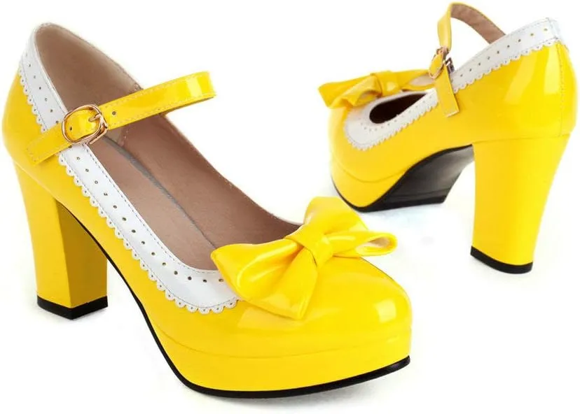 Alsoloveu Women Lolita Mary Janes Platform Pumps Chunky Heel Patent Leather with Ankle Strap