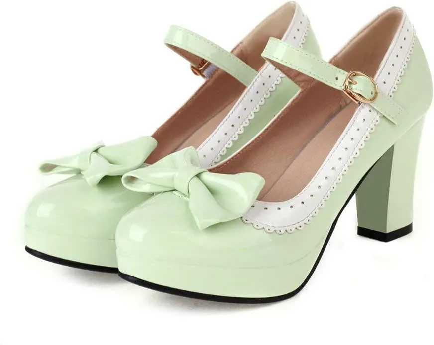 Alsoloveu Women Lolita Mary Janes Platform Pumps Chunky Heel Patent Leather with Ankle Strap
