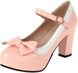 Alsoloveu Women Lolita Mary Janes Platform Pumps Chunky Heel Patent Leather with Ankle Strap
