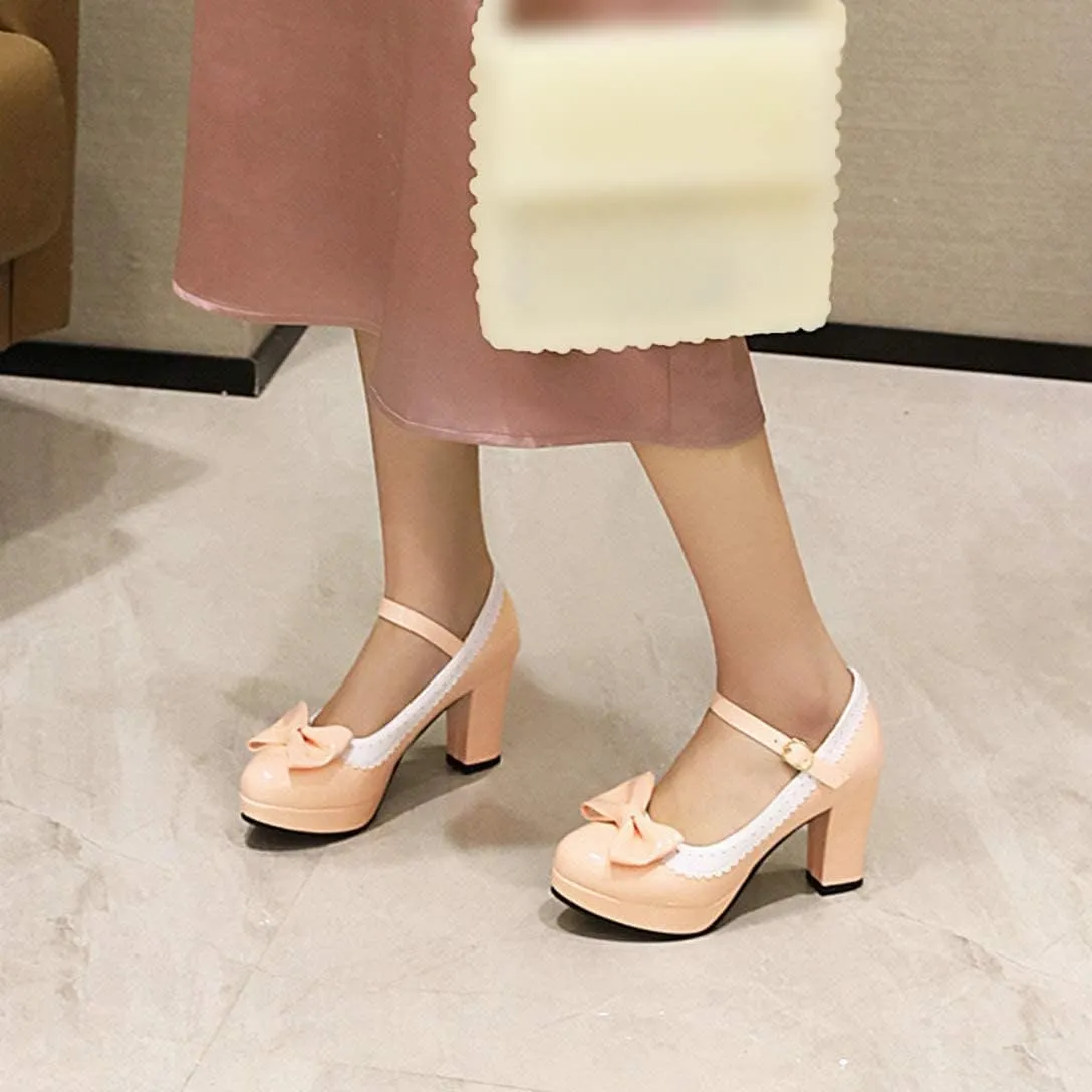 Alsoloveu Women Lolita Mary Janes Platform Pumps Chunky Heel Patent Leather with Ankle Strap