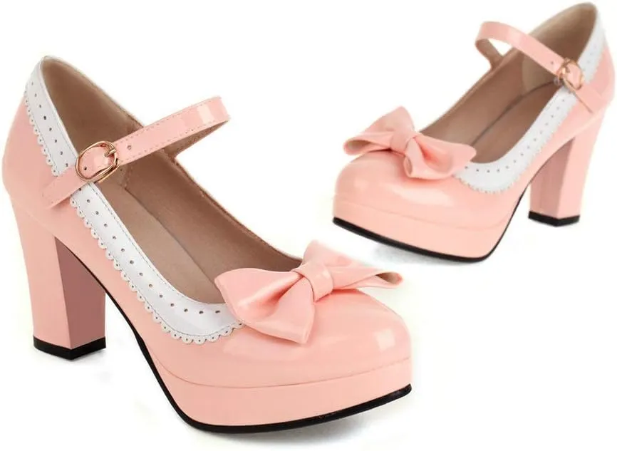 Alsoloveu Women Lolita Mary Janes Platform Pumps Chunky Heel Patent Leather with Ankle Strap