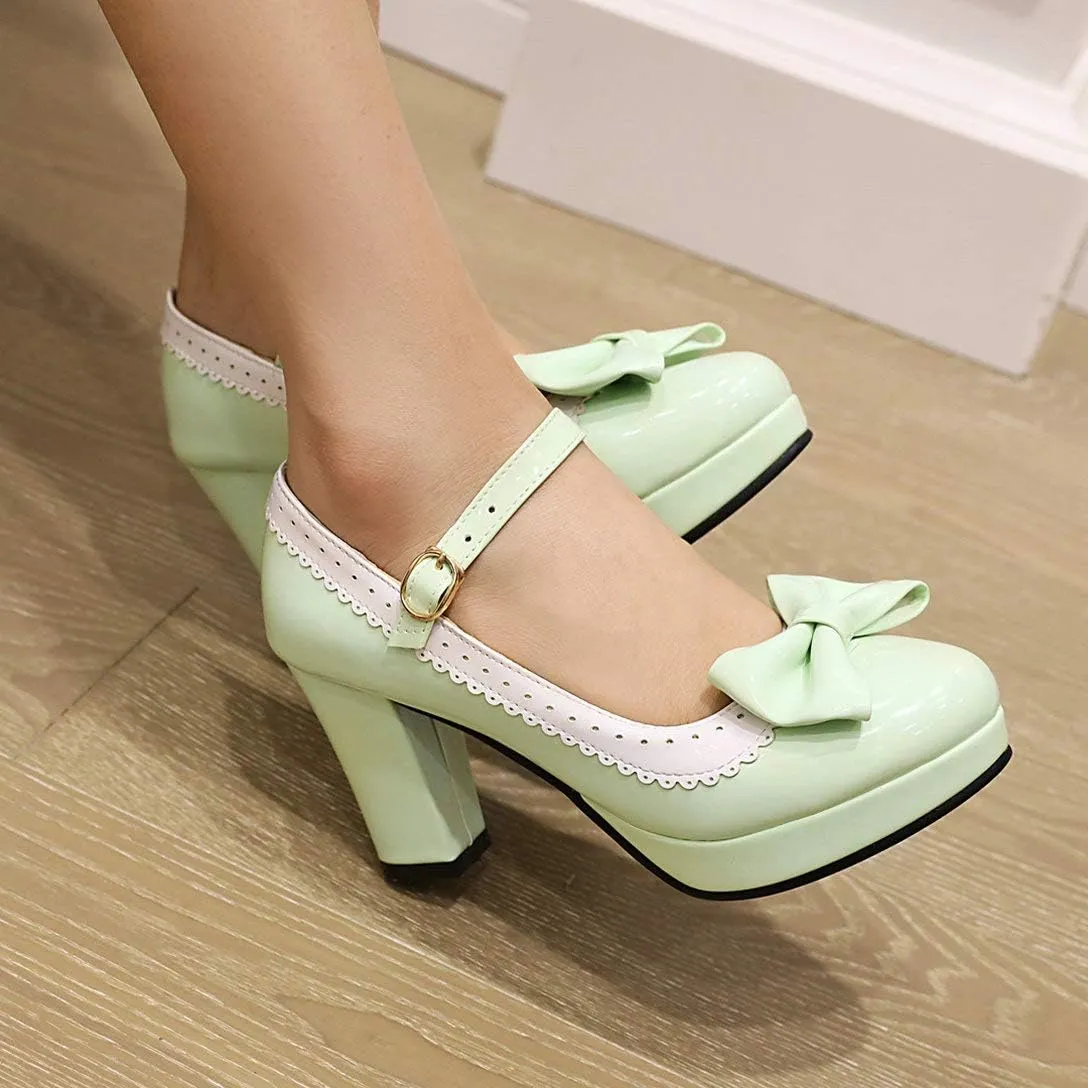 Alsoloveu Women Lolita Mary Janes Platform Pumps Chunky Heel Patent Leather with Ankle Strap