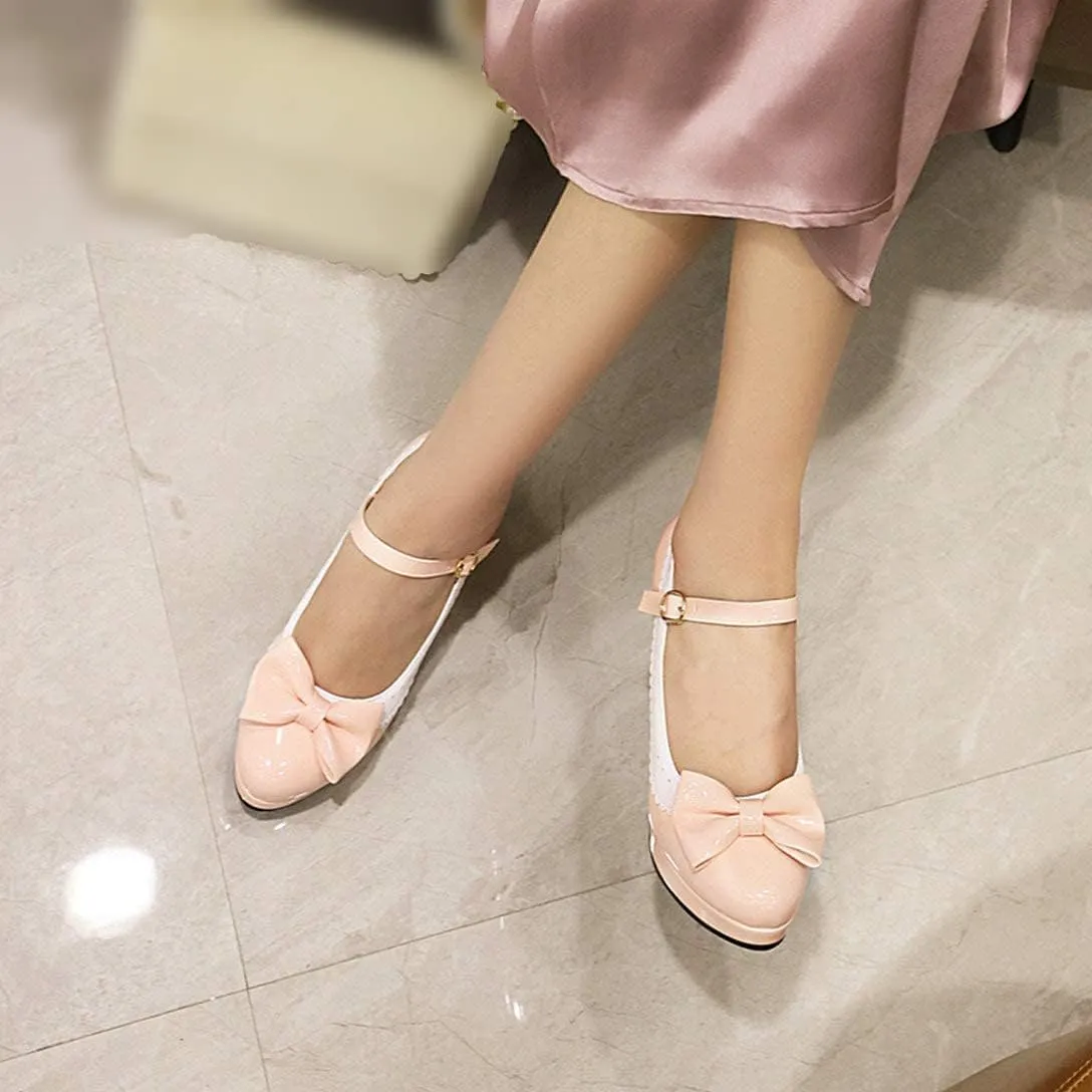 Alsoloveu Women Lolita Mary Janes Platform Pumps Chunky Heel Patent Leather with Ankle Strap