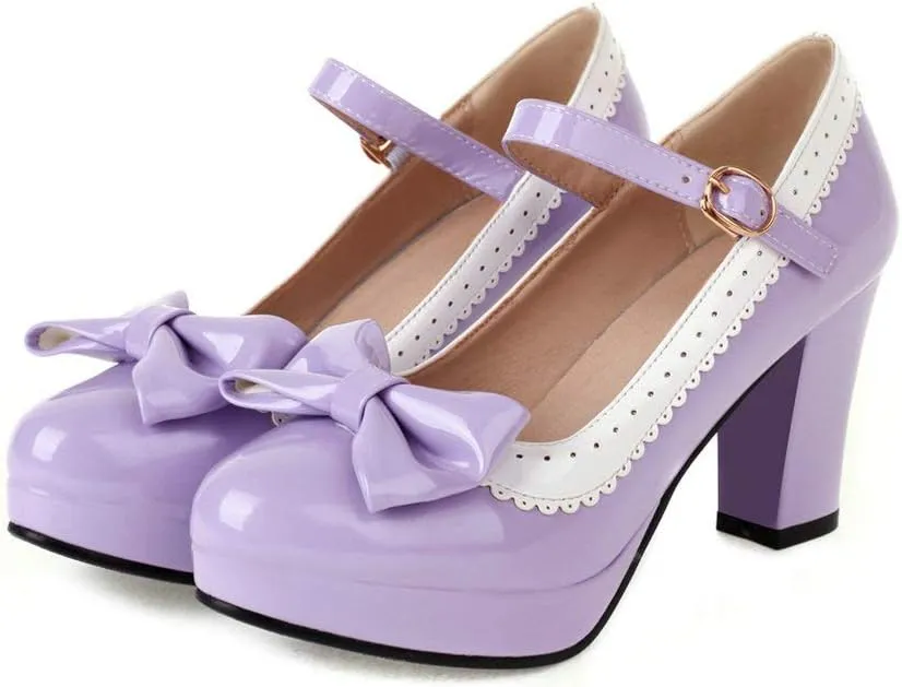 Alsoloveu Women Lolita Mary Janes Platform Pumps Chunky Heel Patent Leather with Ankle Strap