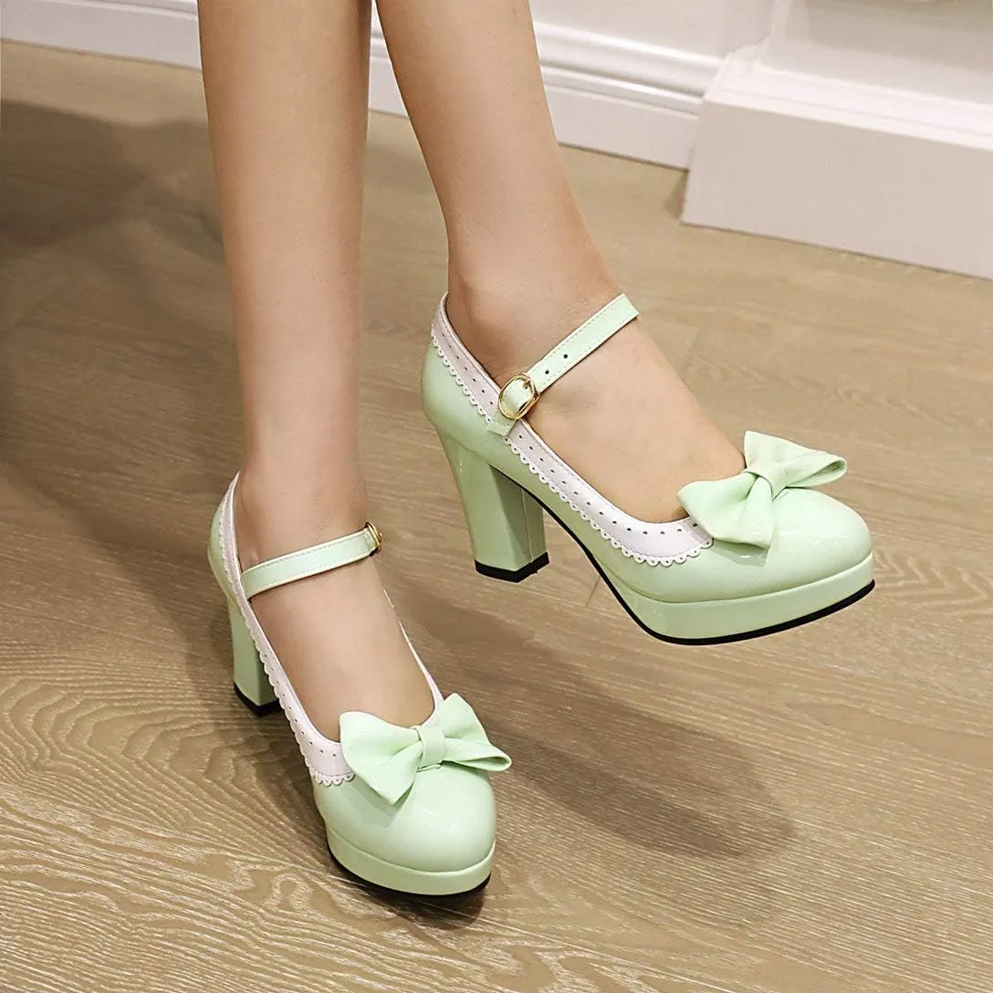 Alsoloveu Women Lolita Mary Janes Platform Pumps Chunky Heel Patent Leather with Ankle Strap