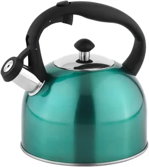 Amazon Basics Hot Water Tea Kettle with Whistle Spout, Stainless Steel, 2.4 quarts, Teal