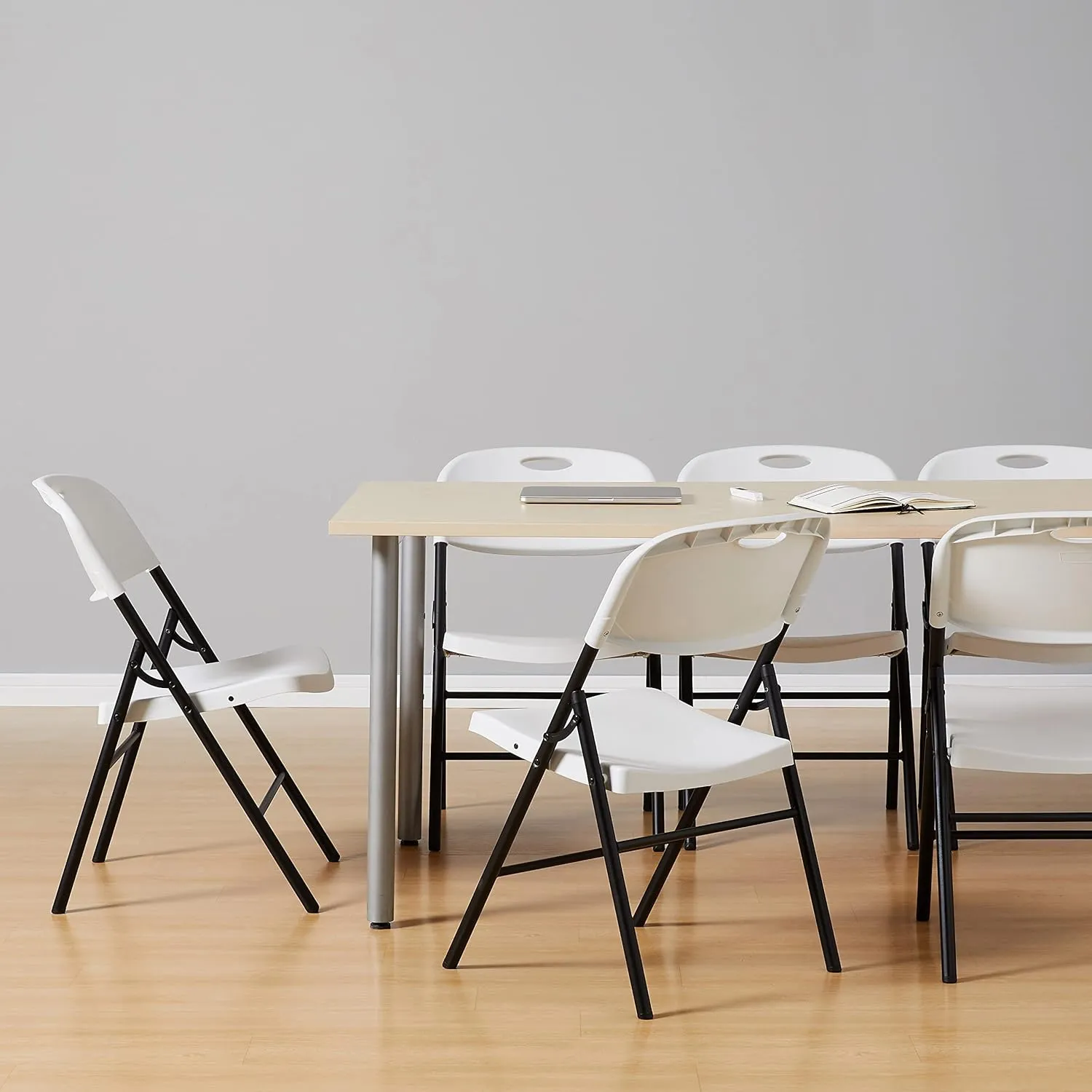 Amazon Basics Sturdy Foldable Plastic Chair, Portable, 350-Pound Capacity, White, 6-Pack