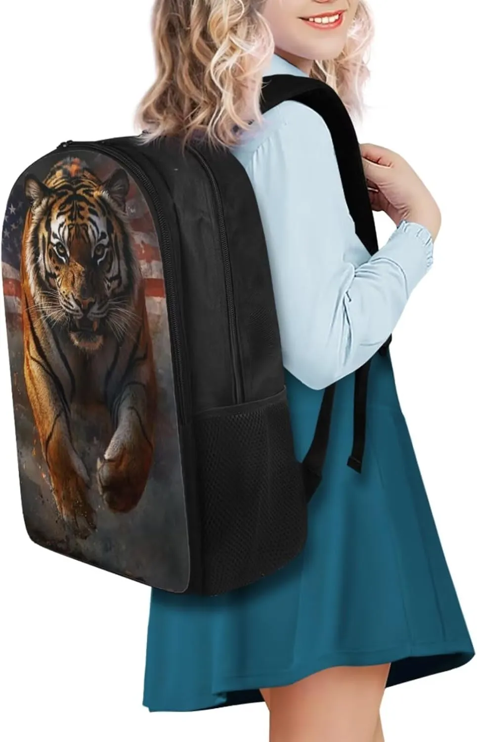 American Tiger Mini Backpack for Boys 7Th Kids Backpack with Lunch Box Pencil Case Portable Student Bookbag for Teenagers Primary School 4-In-1 School Bag for Students Independence Day