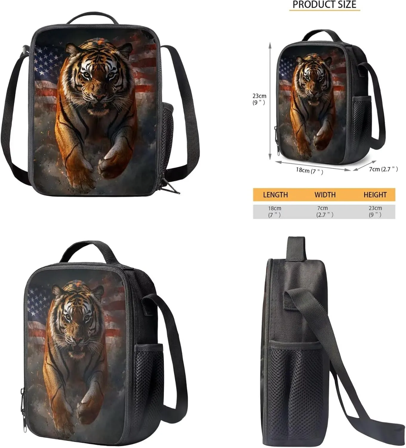 American Tiger Mini Backpack for Boys 7Th Kids Backpack with Lunch Box Pencil Case Portable Student Bookbag for Teenagers Primary School 4-In-1 School Bag for Students Independence Day