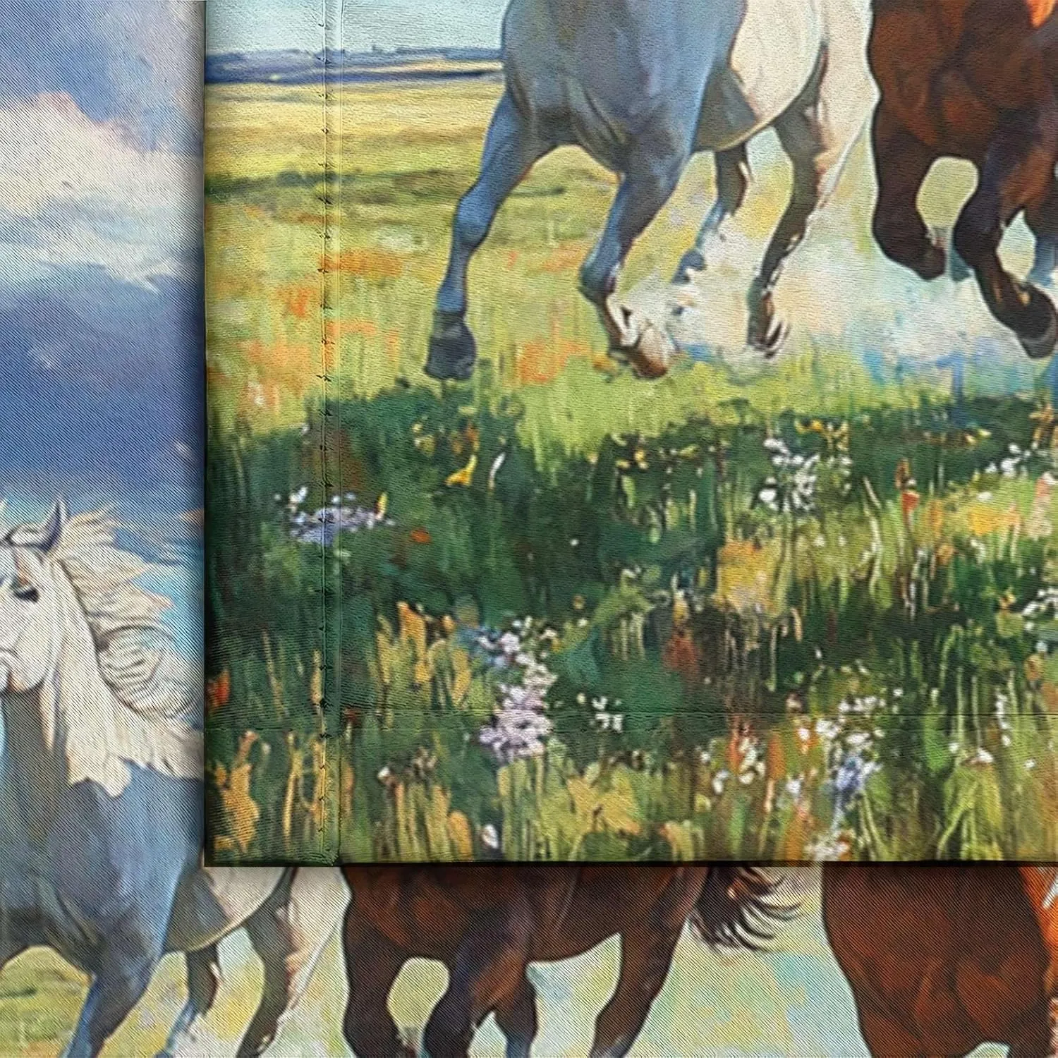 Animal Darkening Window Curtains 3D Print Blue Sky White Clouds Grassland Running Horses Thermal Insulated Wear Resistant Drapes with Grommet for Home Decor Bedroom Living Room 2 Panels 42"W x 84"L