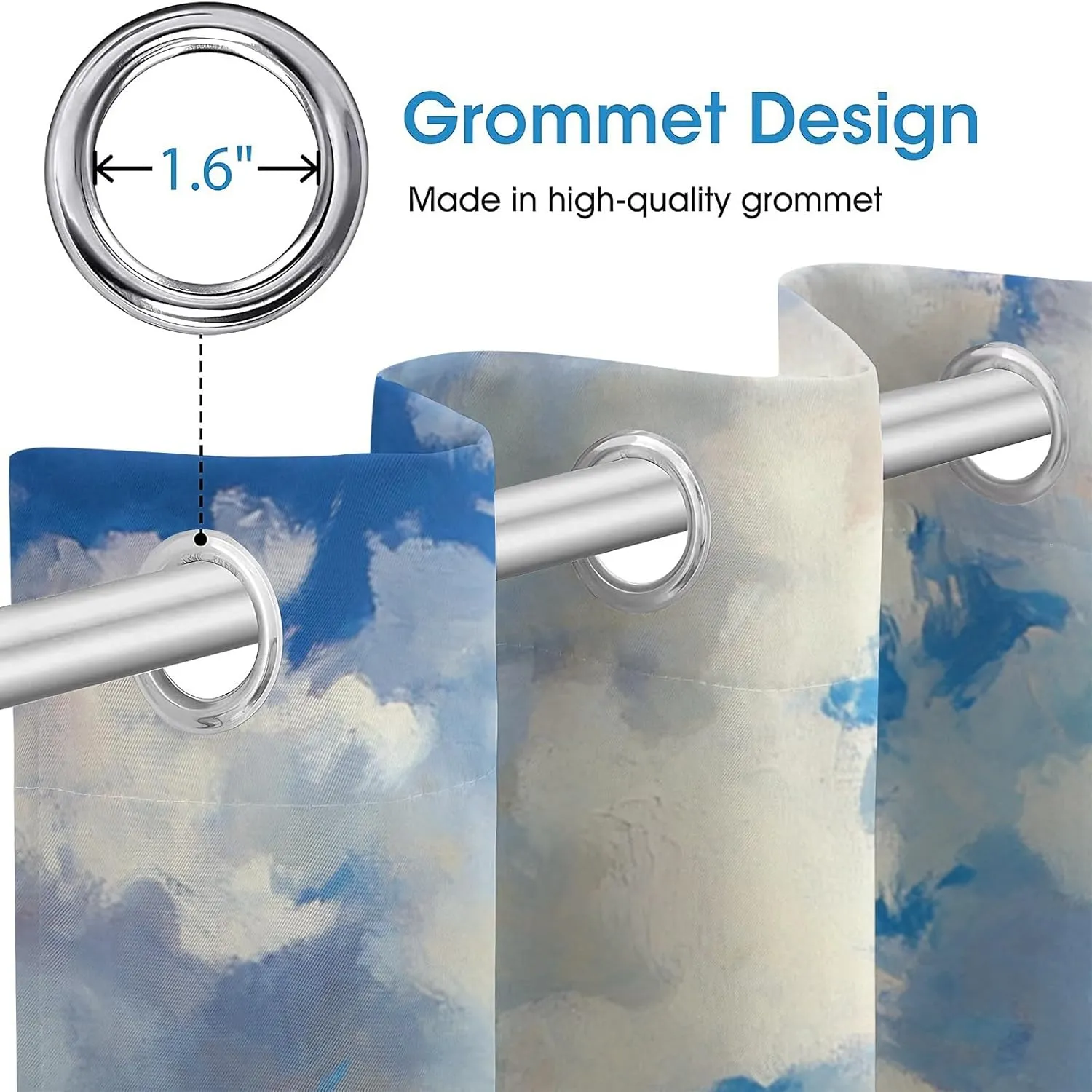 Animal Darkening Window Curtains 3D Print Blue Sky White Clouds Grassland Running Horses Thermal Insulated Wear Resistant Drapes with Grommet for Home Decor Bedroom Living Room 2 Panels 42"W x 84"L
