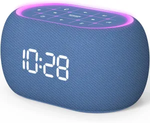 ANJANK White Noise Sound Machine Alarm Clock with Bluetooth Speaker, Hi-Fi Stereo Sound, 21 Sounds, 7 Night Lights, 0-100% Dimmer, Sleep Timer, Soothing Device for Adults Kids Sleeping, Bedroom, Blue