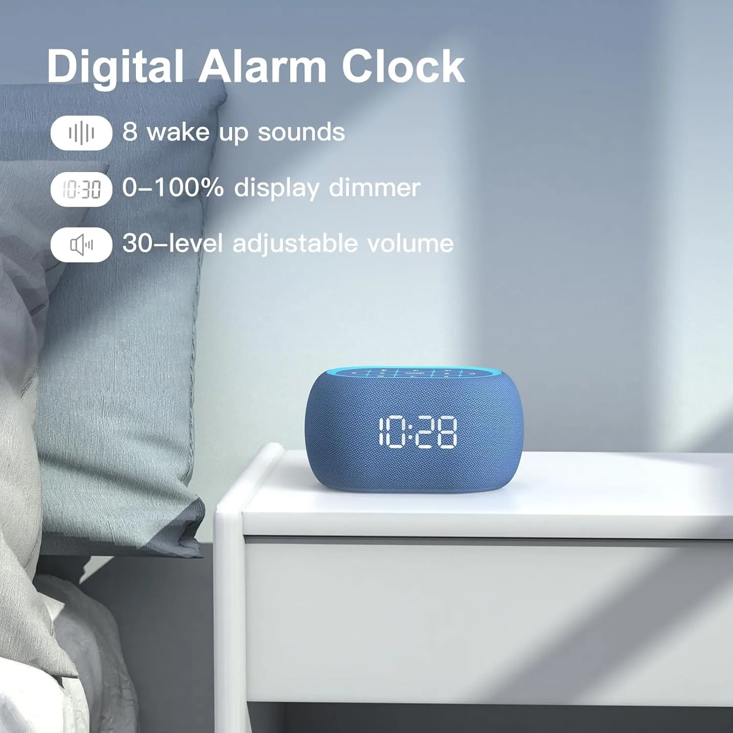 ANJANK White Noise Sound Machine Alarm Clock with Bluetooth Speaker, Hi-Fi Stereo Sound, 21 Sounds, 7 Night Lights, 0-100% Dimmer, Sleep Timer, Soothing Device for Adults Kids Sleeping, Bedroom, Blue