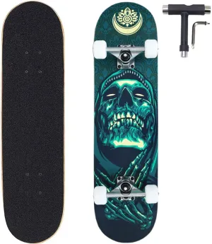 ANNEE 31x8 Inch Pro Skateboard Complete,7 Layer Canadian Maple Wood Double Kick Concave Skate Boards, Tricks Skateboards for Youths,Beginners,Girls,Boys,Kids,Teens,Adults (Diamond)