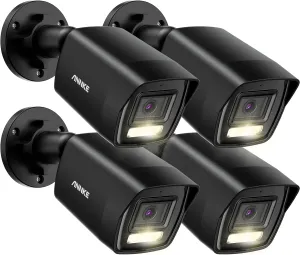 ANNKE 4-Packed 3K Outdoor POE Camera,H.265 Bullet IP Security Camera, Human & Vehicle Detection, Built-in Microphone, IP67 Waterproof, 2.8mm Lens 114° View Angle, Spotlight Color Night Vision-Black