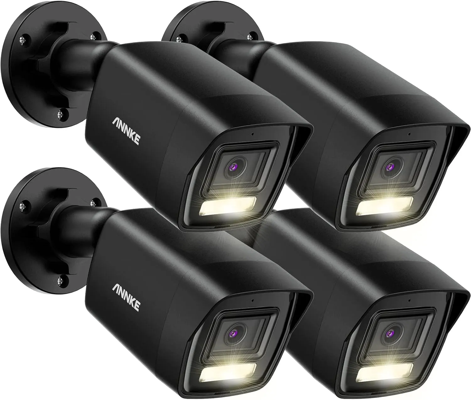 ANNKE 4-Packed 3K Outdoor POE Camera,H.265 Bullet IP Security Camera, Human & Vehicle Detection, Built-in Microphone, IP67 Waterproof, 2.8mm Lens 114° View Angle, Spotlight Color Night Vision-Black