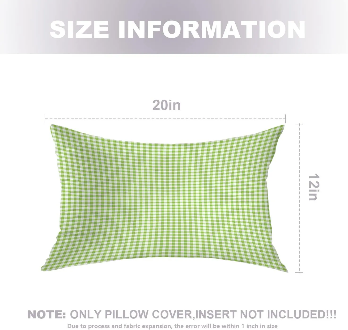 Apple Green Plaid Throw Pillow Covers,Apple Green Gingham Cushion Cover Digital Blended Hidden Zipperl Decorative Pillowcases for Hair Skin Lumbar 12X20 in 2 Pcs