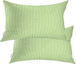 Apple Green Plaid Throw Pillow Covers,Apple Green Gingham Cushion Cover Digital Blended Hidden Zipperl Decorative Pillowcases for Hair Skin Lumbar 12X20 in 2 Pcs